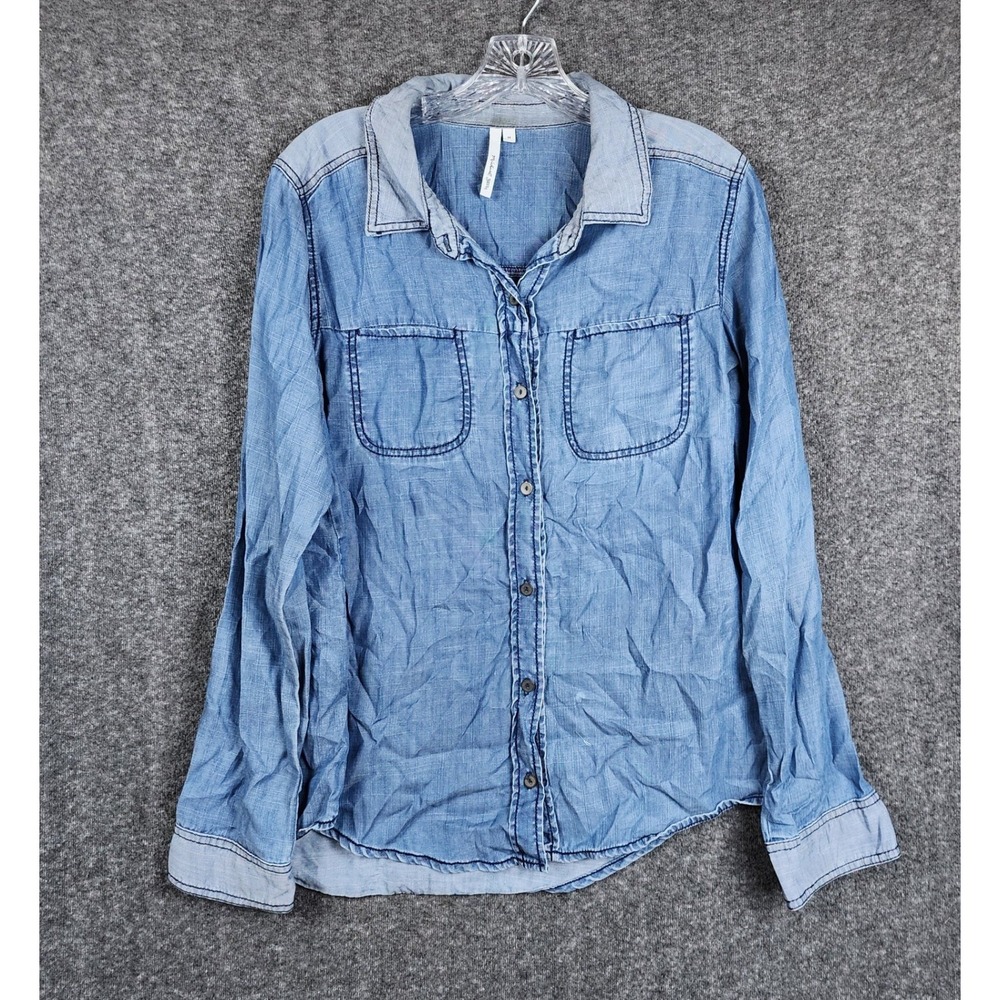 Michael Stars Button Down Shirt Womens Medium Blue Chambray Long Sleeve USA Made